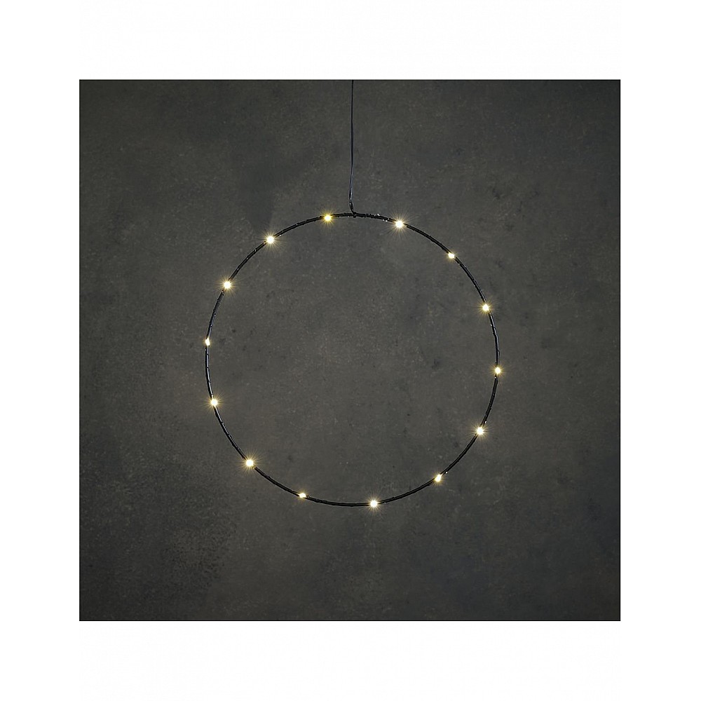 Στεφάνι μαύρο με 15LED λαμπάκια/warm white/μπαταρία Φ35cm