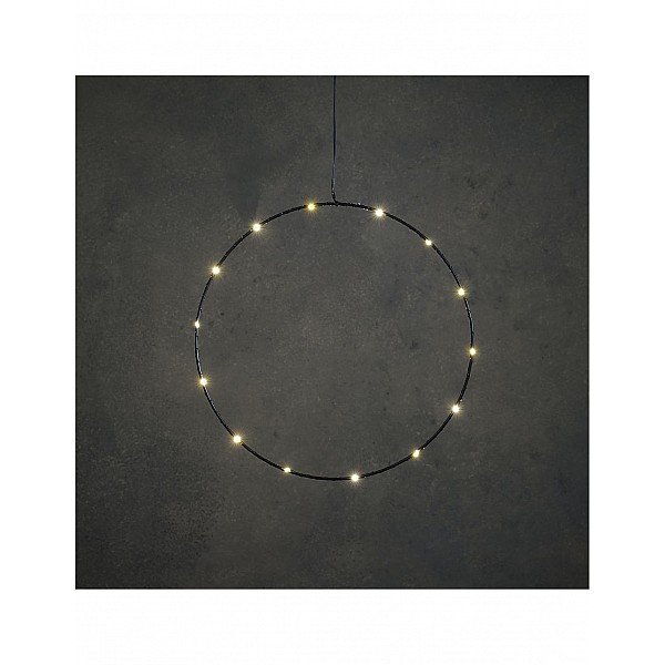 Στεφάνι μαύρο με 15LED λαμπάκια/warm white/μπαταρία Φ35cm