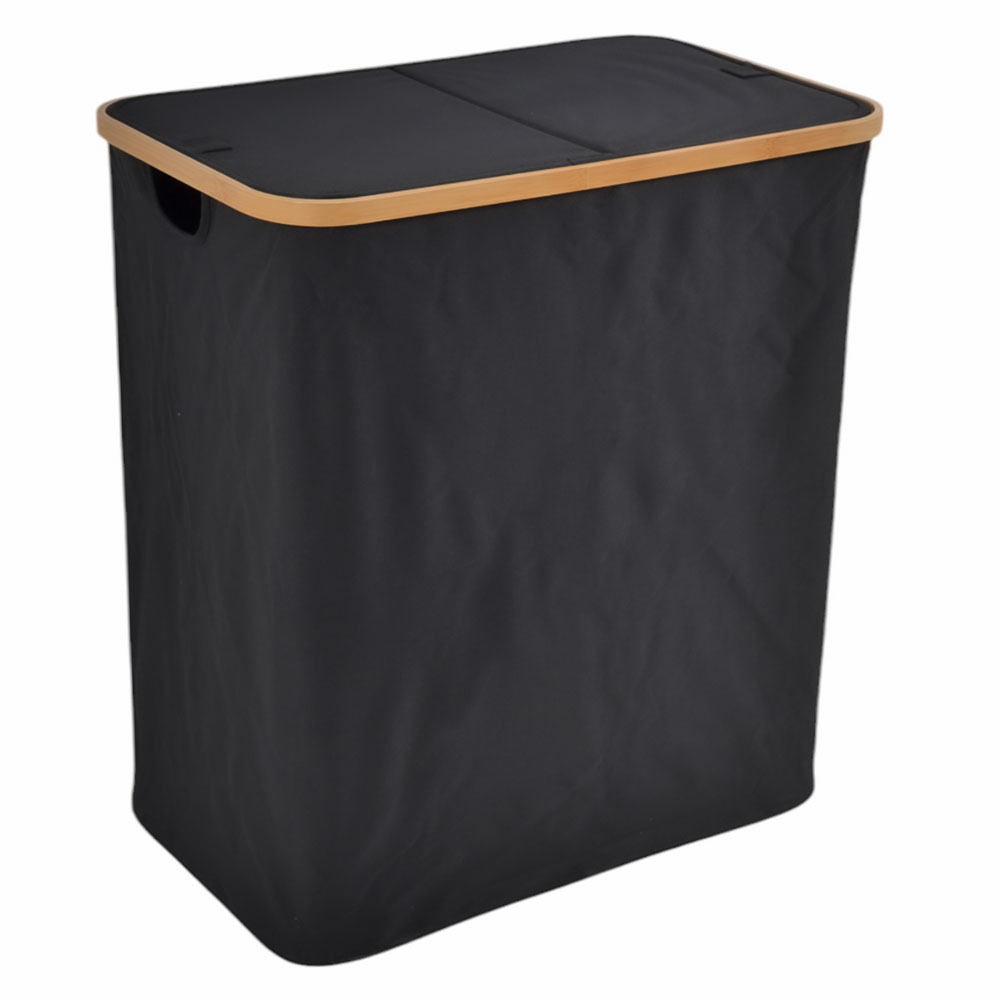 ΚΑΛΑΘΙ ΑΠΛΥΤΩΝ ΥΦΑΣΜΑΤΙΝΟ ΣΕ ΜΑΥΡΟ ΧΡΩΜΑ 2 ΘΕΣΕΩΝ ΜΕ ΜΠΑΜΠΟΥ ΣΚΕΛΕΤΟ 54x33x59εκ.  - Ankor 842209