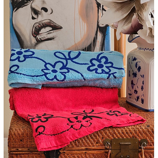 Πετσέτες Set Ζακάρ -Μπορντούρα Floral - Blue, 40x60cm, 58x105cm