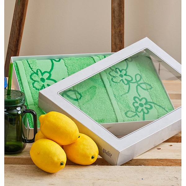 Πετσέτες Set Ζακάρ -Μπορντούρα Floral - Green, 40x60cm, 58x105cm
