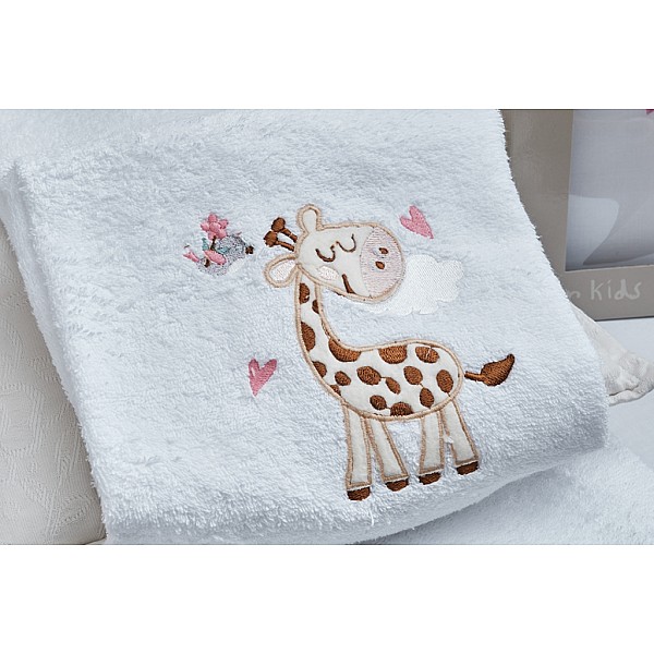 Πετσέτες Σετ με κέντημα Giraffe Pink - 50x90,75x150 με κέντημα