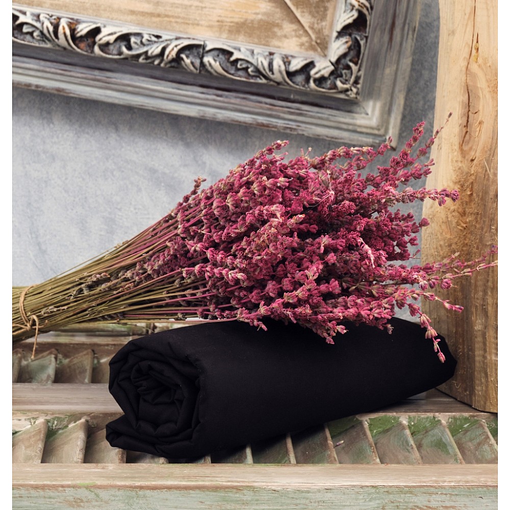 Σεντόνια Μονόχρωμα Λάστιχο Angel - Black, Υπέρδιπλο λάστιχο (175x200+25)