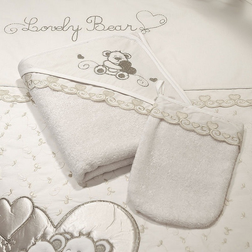 Μπουρνούζι - κάπα & γάντι μπάνιου FUNNA BABY Lovely Bear Cream 90x90 Μπουρνούζι - κάπα & γάντι μπάνιου FUNNA BABY Lovely Bear Cream 90x90