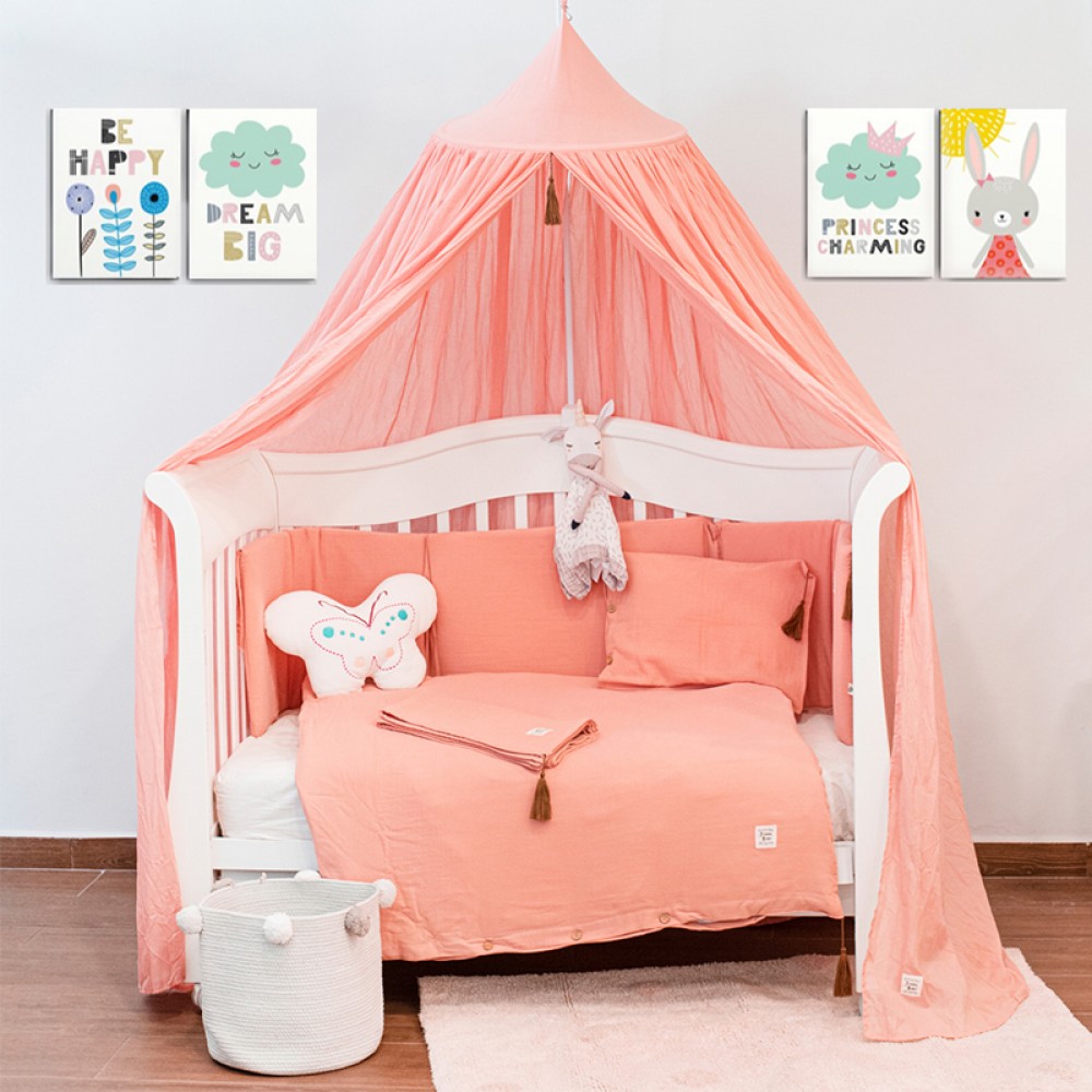 Σετ προίκας μωρού Μουσελίνα FUNNA BABY Coral Pink (σετ παπλωματοθήκης + κουνουπιέρα + πάντα)