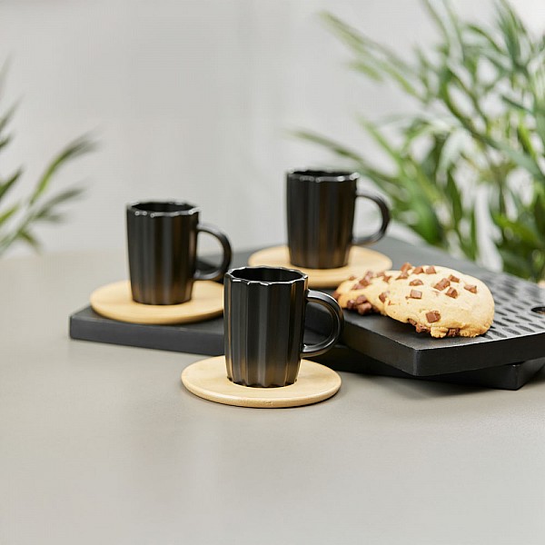 CACTUS ΚΟΥΠΑ ESPRESSO SET 6ΤΜΧ ΠΟΡΣΕΛΑΝΗ BAMBOO ΜΑΥΡΟ ΦΥΣΙΚΟ 26,5x22xH6cmINTHEBOX