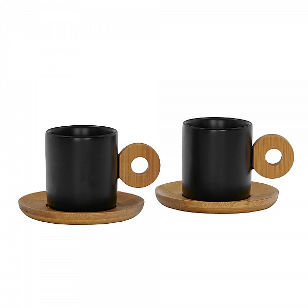 NORDIC ΚΟΥΠΑ ESPRESSO SET 2ΤΜΧ ΠΟΡΣΕΛΑΝΗ BAMBOO ΜΑΥΡΟ ΦΥΣΙΚΟ 20x14xH6,5cmINTHEBOX