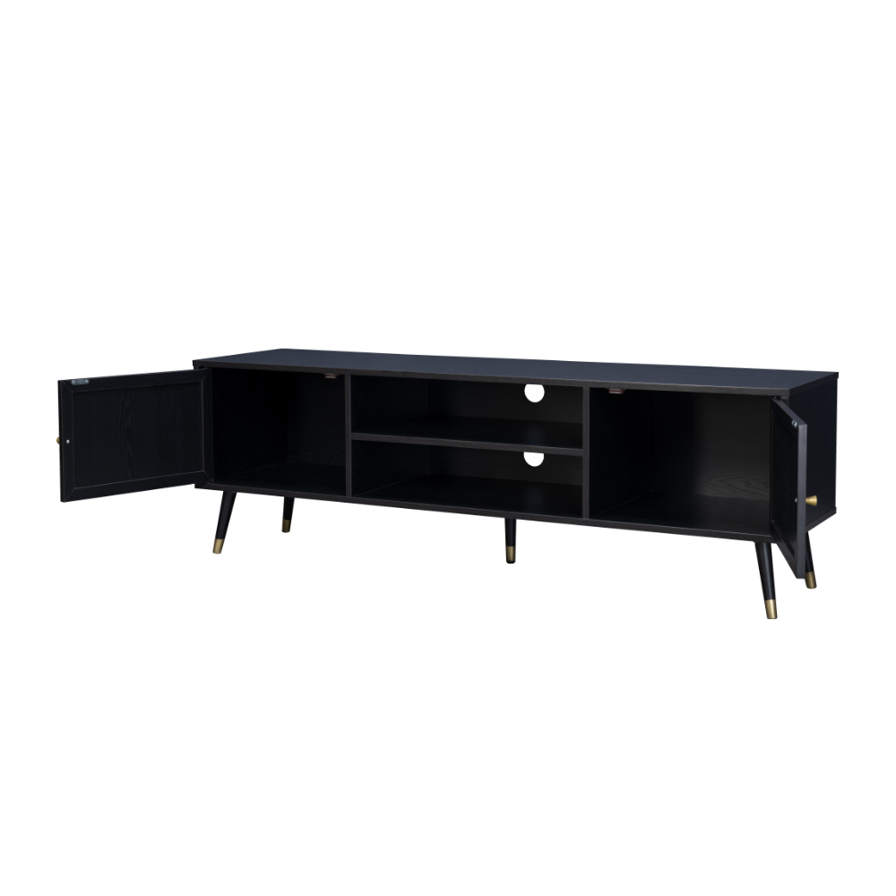 LIBERTA VIENNA TV STAND ΜΑΥΡΟ ΜΕ RATTAN 150x39x49