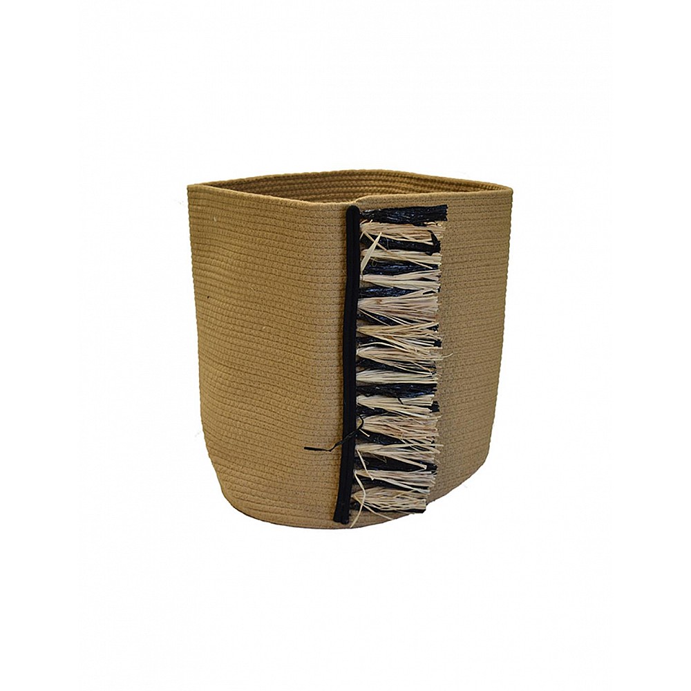 Καλάθι βαμβακερό τσάντα καφέ με κρόσια 43x46