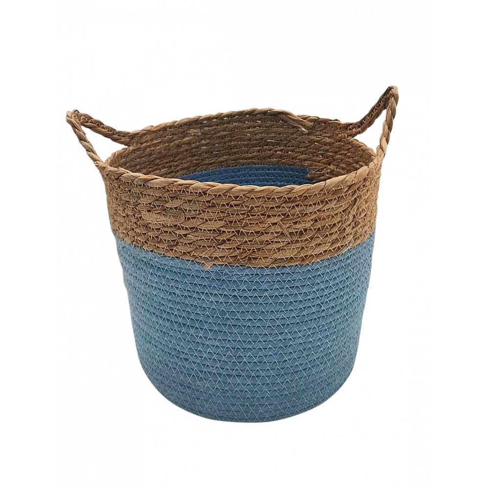 Καλάθι ψάθινο με βάση μπλε 29x25