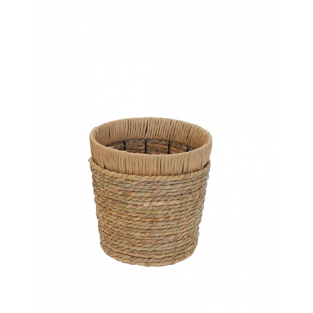 Καλάθι ψάθινο φυσικό/μεταλλικό σκελ.  Φ25Η25cm