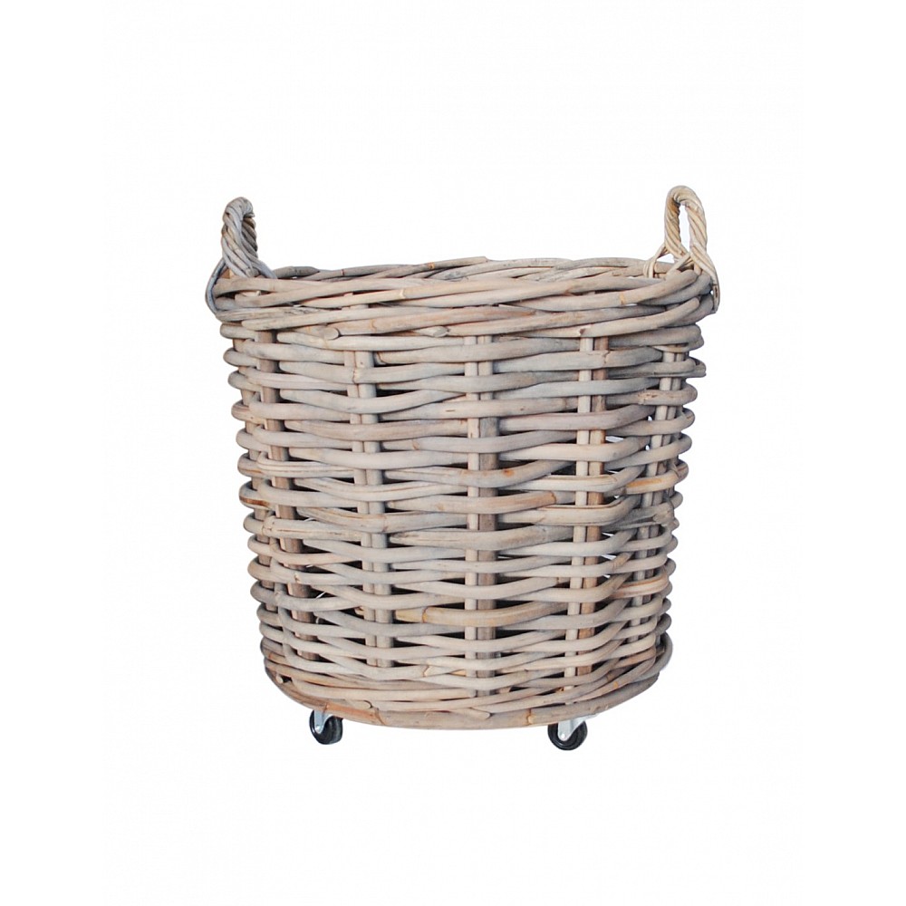 Καλάθι rattan γκρι με ρόδες 65x60