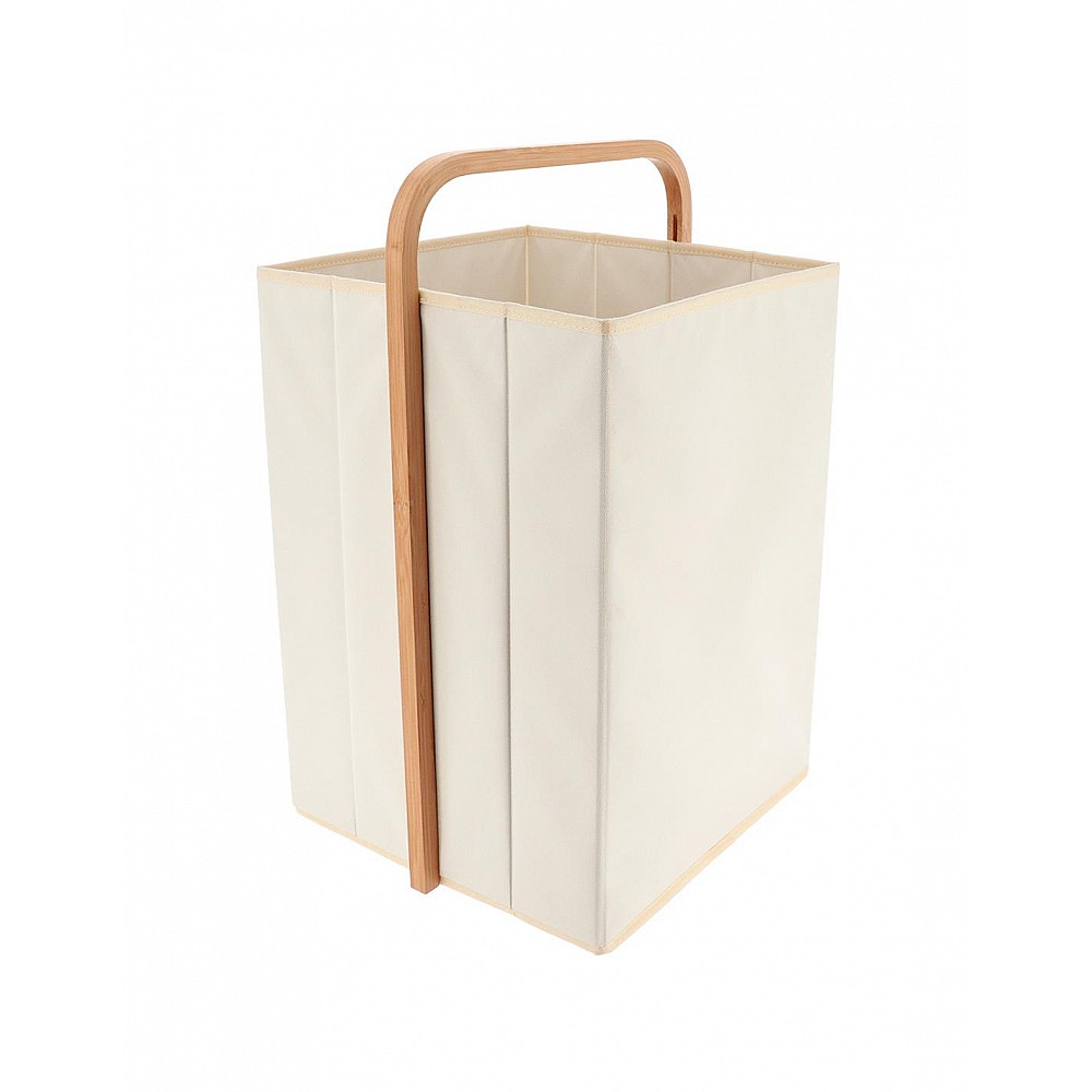 Καλάθι απλύτων polyester εκρου με bamboo χέρι 35,5x33x55