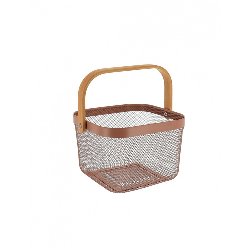 Kαλάθι μεταλλικό  Cappuccino με bamboo χέρι 24x24x17,5