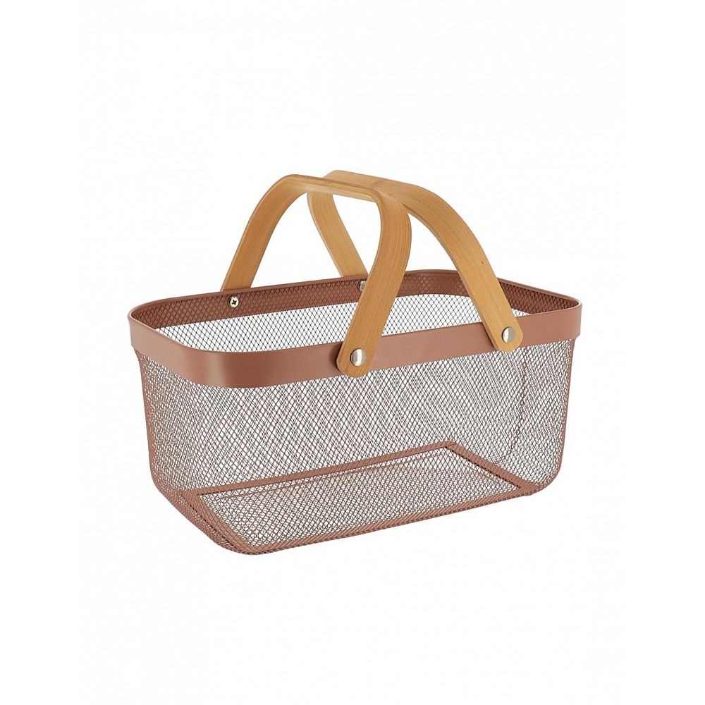 Kαλάθι μεταλλικό  Cappuccino με bamboo χέρι 39x25x19,5