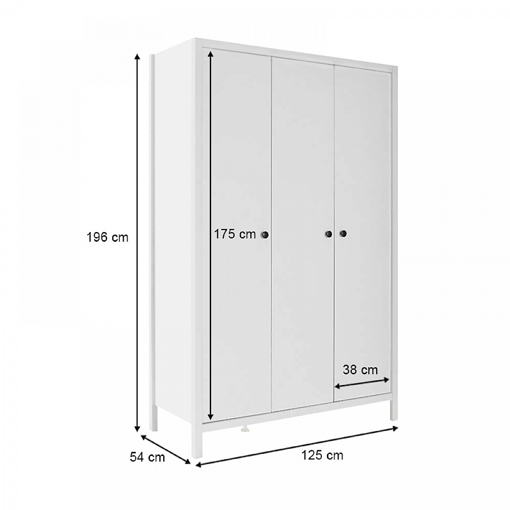 Ντουλάπα ρούχων French Megapap τρίφυλλη χρώμα λευκό 125x54x196εκ. Ντουλάπα ρούχων French Megapap τρίφυλλη χρώμα λευκό 125x54x196εκ.