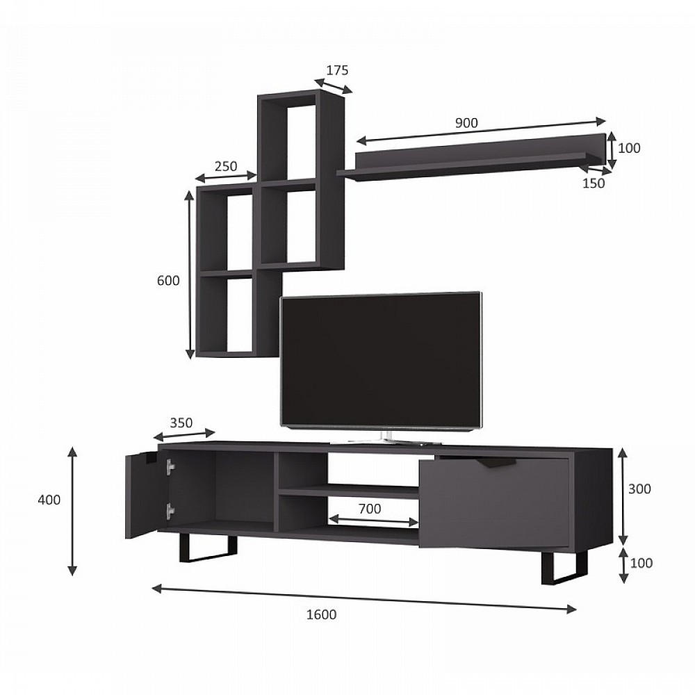 Σύνθεση τηλεόρασης Lonsa Megapap χρώμα γκρι 160x35x40εκ. Σύνθεση τηλεόρασης Lonsa Megapap χρώμα γκρι 160x35x40εκ.