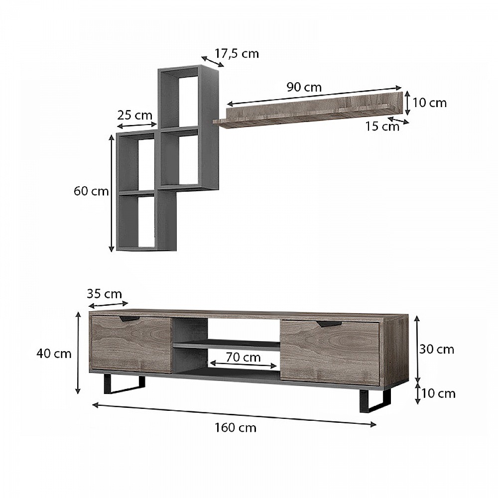 Σύνθεση τηλεόρασης Lonsa Megapap χρώμα γκρι 160x35x40εκ. Σύνθεση τηλεόρασης Lonsa Megapap χρώμα γκρι 160x35x40εκ.