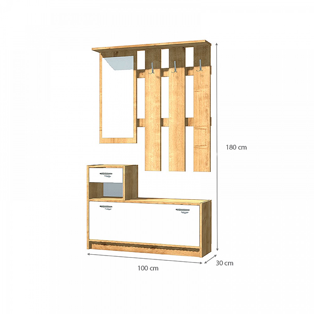 Έπιπλο εισόδου Raynold Megapap χρώμα φυσικό - λευκό 100x30x180εκ. Έπιπλο εισόδου Raynold Megapap χρώμα φυσικό - λευκό 100x30x180εκ.
