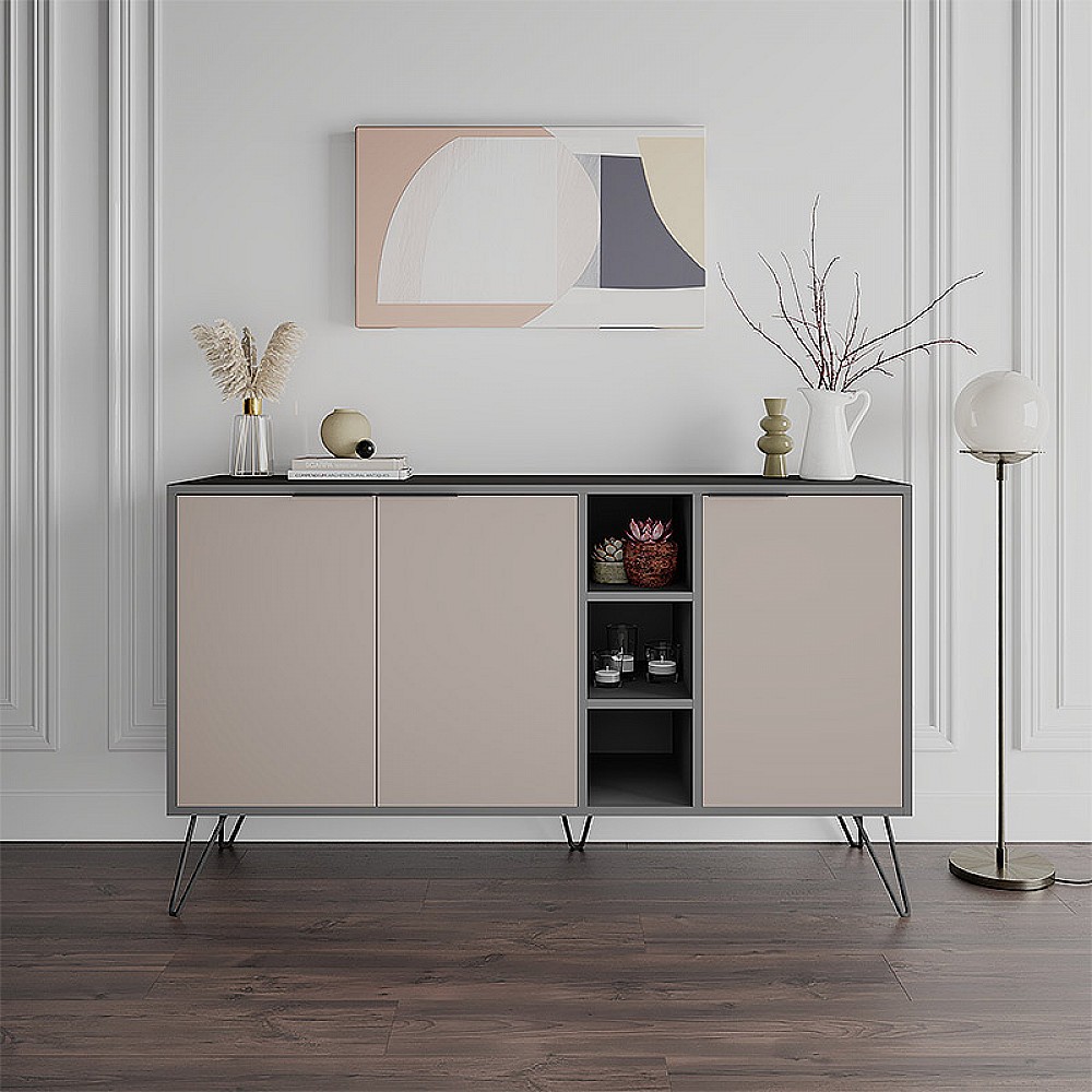Μπουφές Clara Megapap χρώμα ανθρακί - ανοιχτή μόκα 142x35,6x83εκ. Μπουφές Clara Megapap χρώμα ανθρακί - ανοιχτή μόκα 142x35,6x83εκ.