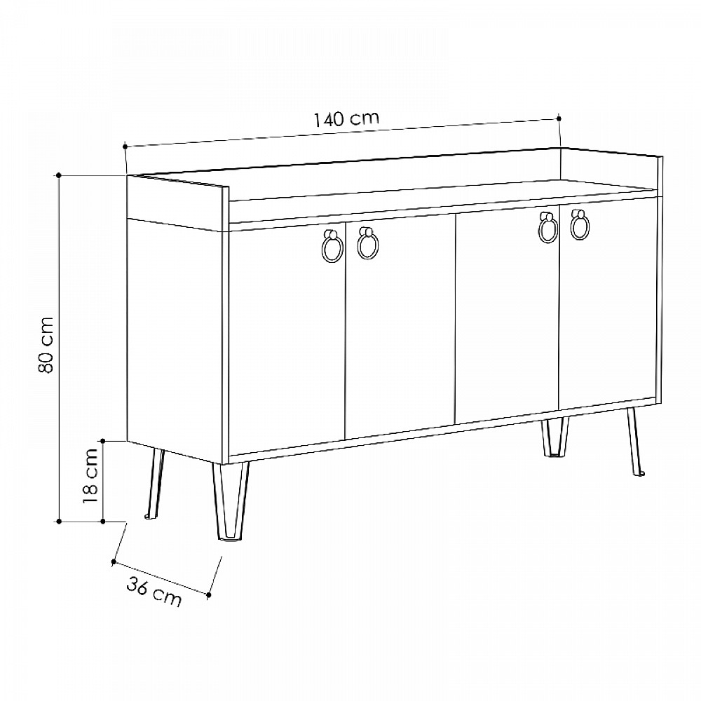 Μπουφές Dea Megapap χρώμα φυσικό οξιάς - ανθρακί 140x36x80εκ.