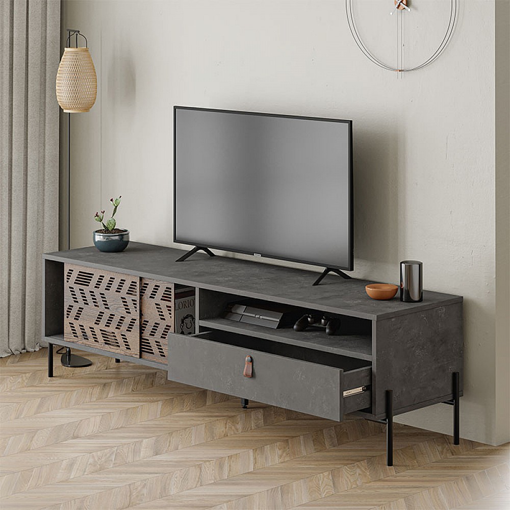 Έπιπλο τηλεόρασης Dionysos Megapap χρώμα γκρι ρετρό 170x45x48,6εκ. Έπιπλο τηλεόρασης Dionysos Megapap χρώμα γκρι ρετρό 170x45x48,6εκ.