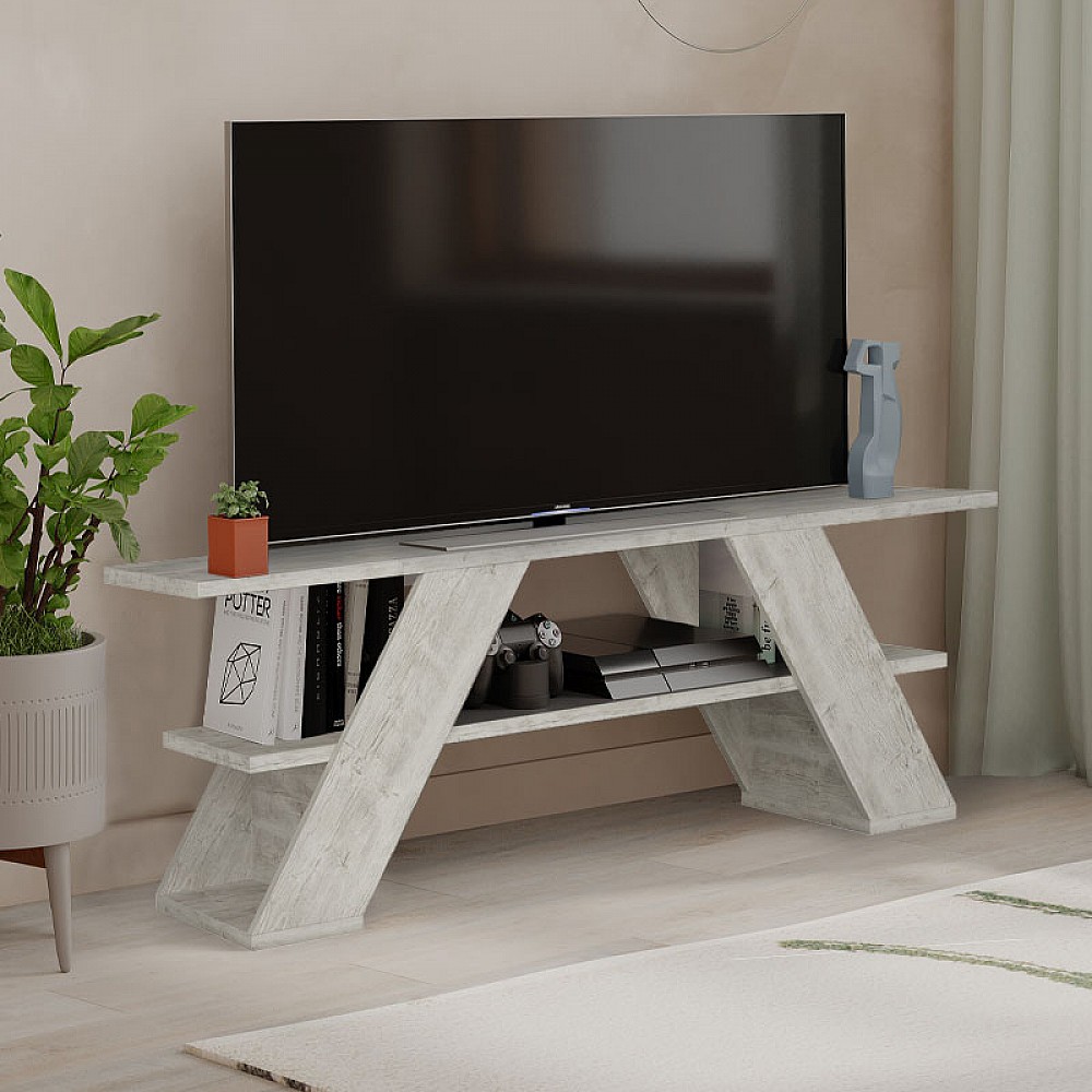 Έπιπλο τηλεόρασης Farfalla Megapap χρώμα λευκό αντικέ 120x33,5x40εκ. Έπιπλο τηλεόρασης Farfalla Megapap χρώμα λευκό αντικέ 120x33,5x40εκ.