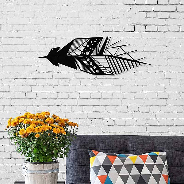 Διακοσμητικό τοίχου Featrher Megapap μεταλλικό χρώμα μαύρο 15x2x49εκ.