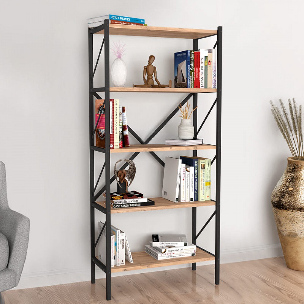Βιβλιοθήκη Jocasta Megapap μεταλλική - μελαμίνης χρώμα pine oak 66x34x160εκ. Βιβλιοθήκη Jocasta Megapap μεταλλική - μελαμίνης χρώμα pine oak 66x34x160εκ.