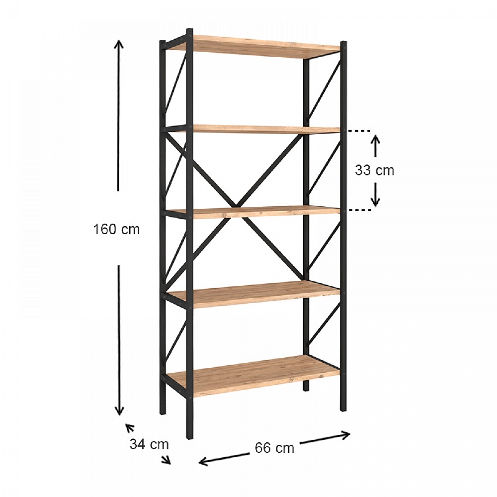 Βιβλιοθήκη Jocasta Megapap μεταλλική - μελαμίνης χρώμα pine oak 66x34x160εκ. Βιβλιοθήκη Jocasta Megapap μεταλλική - μελαμίνης χρώμα pine oak 66x34x160εκ.