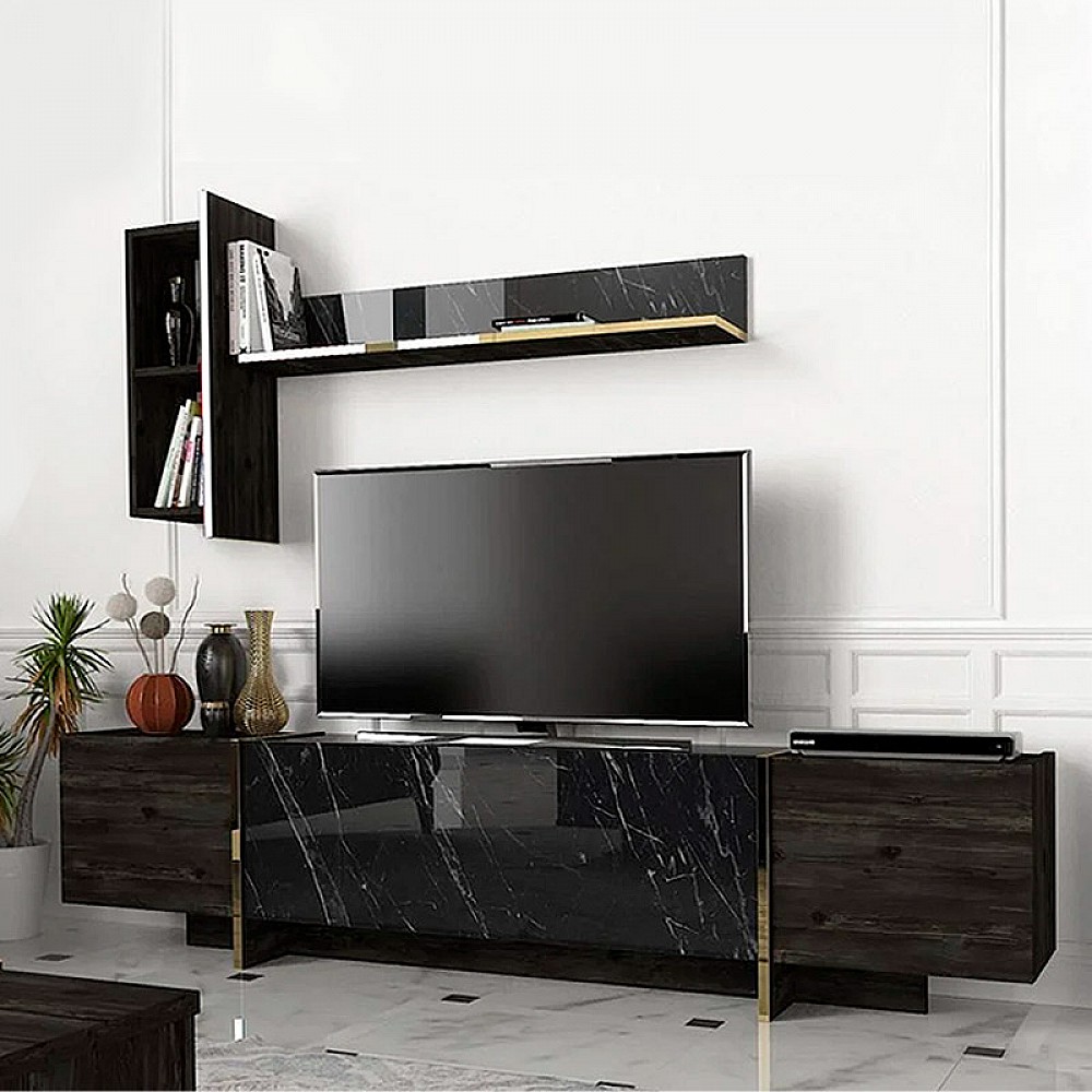 Σύνθεση τηλεόρασης Veyron Megapap χρώμα μαύρο rebab - μαύρο εφέ μαρμάρου 180x33x45εκ. Σύνθεση τηλεόρασης Veyron Megapap χρώμα μαύρο rebab - μαύρο εφέ μαρμάρου 180x33x45εκ.