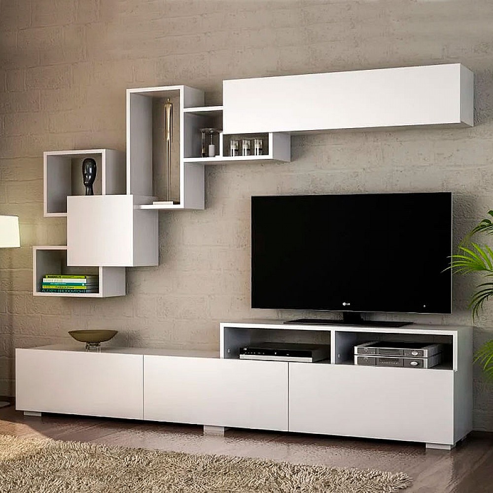 Σύνθεση τηλεόρασης Stamatia Megapap χρώμα λευκό 210x36,8x46,8εκ. Σύνθεση τηλεόρασης Stamatia Megapap χρώμα λευκό 210x36,8x46,8εκ.