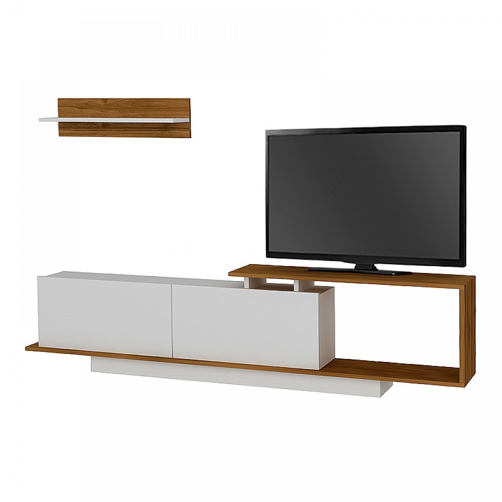 Έπιπλο τηλεόρασης Novara Megapap χρώμα λευκό - καρυδί 180x29,6x45εκ. Έπιπλο τηλεόρασης Novara Megapap χρώμα λευκό - καρυδί 180x29,6x45εκ.