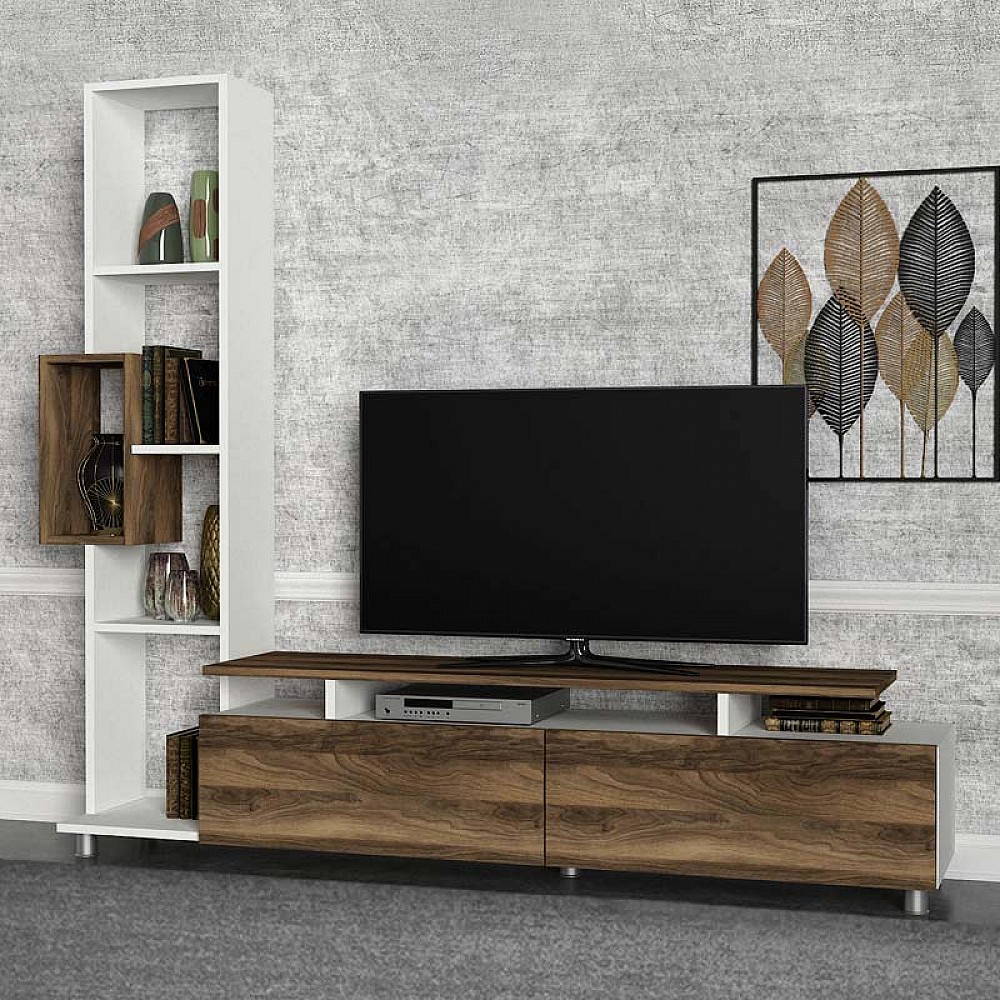 Σύνθεση τηλεόρασης Tulip Megapap χρώμα λευκό - καρυδί 160x29,5x160εκ. Σύνθεση τηλεόρασης Tulip Megapap χρώμα λευκό - καρυδί 160x29,5x160εκ.