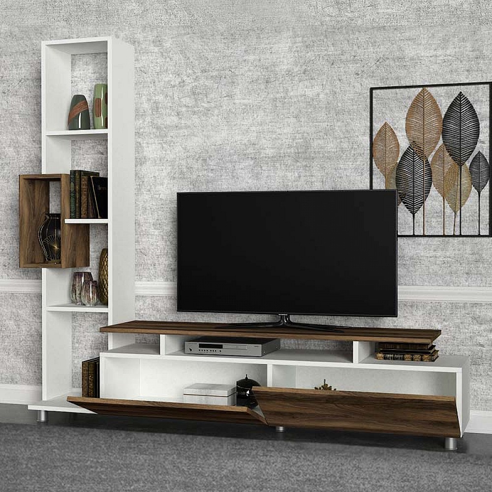 Σύνθεση τηλεόρασης Tulip Megapap χρώμα λευκό - καρυδί 160x29,5x160εκ. Σύνθεση τηλεόρασης Tulip Megapap χρώμα λευκό - καρυδί 160x29,5x160εκ.