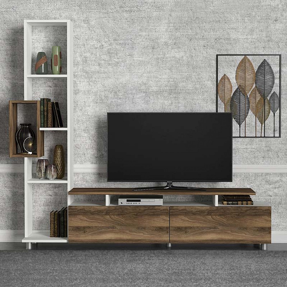 Σύνθεση τηλεόρασης Tulip Megapap χρώμα λευκό - καρυδί 160x29,5x160εκ. Σύνθεση τηλεόρασης Tulip Megapap χρώμα λευκό - καρυδί 160x29,5x160εκ.