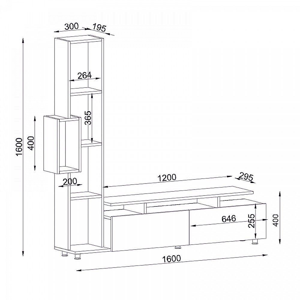 Σύνθεση τηλεόρασης Tulip Megapap χρώμα λευκό - καρυδί 160x29,5x160εκ. Σύνθεση τηλεόρασης Tulip Megapap χρώμα λευκό - καρυδί 160x29,5x160εκ.
