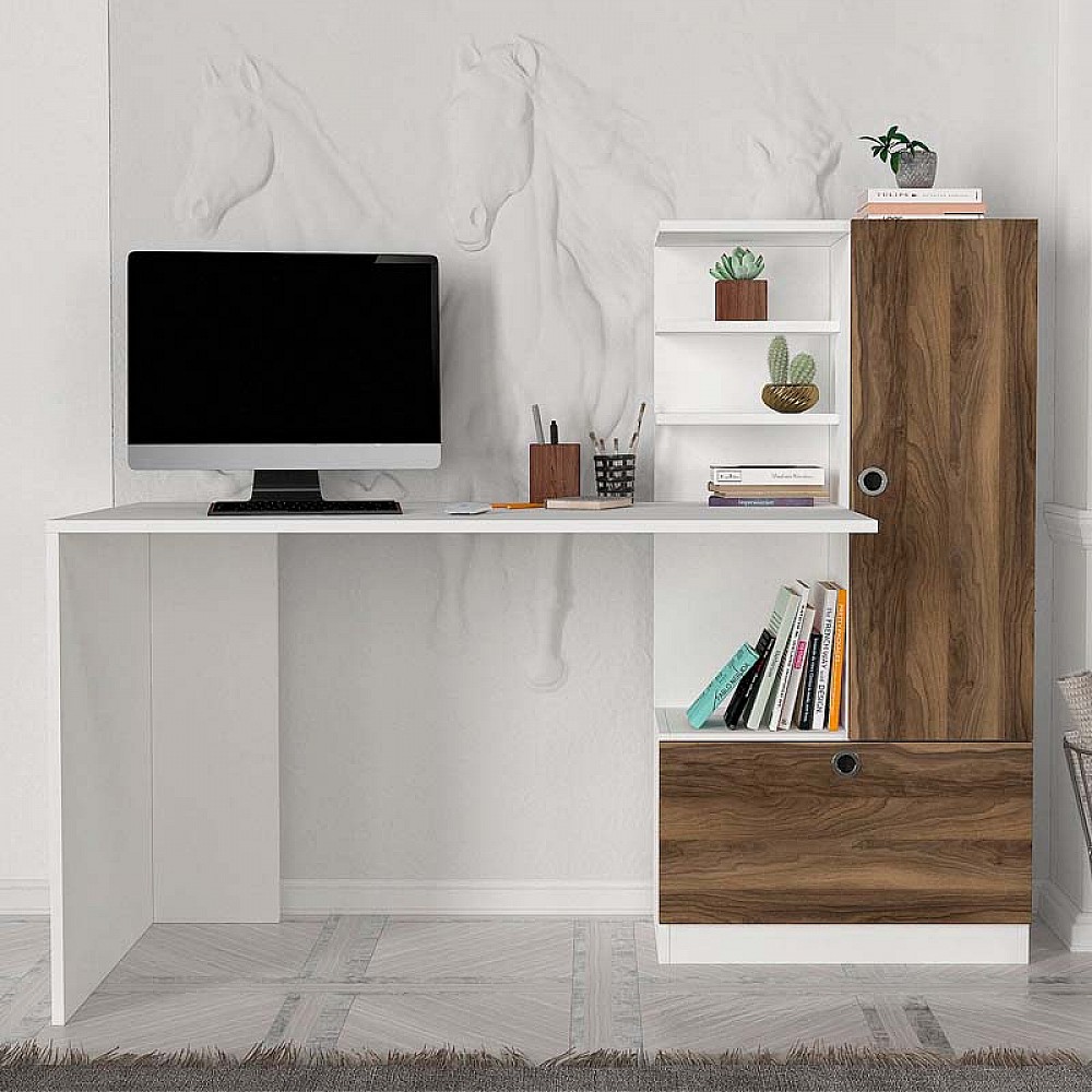 Γραφείο εργασίας Merino Megapap χρώμα λευκό - καρυδί 149,5x61,8x120εκ. Γραφείο εργασίας Merino Megapap χρώμα λευκό - καρυδί 149,5x61,8x120εκ.