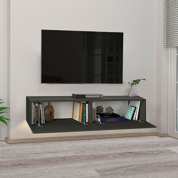 Έπιπλο τηλεόρασης επιτοίχιο Aristo Megapap από μελαμίνη με LED χρώμα ανθρακί 135x31,6x25εκ.