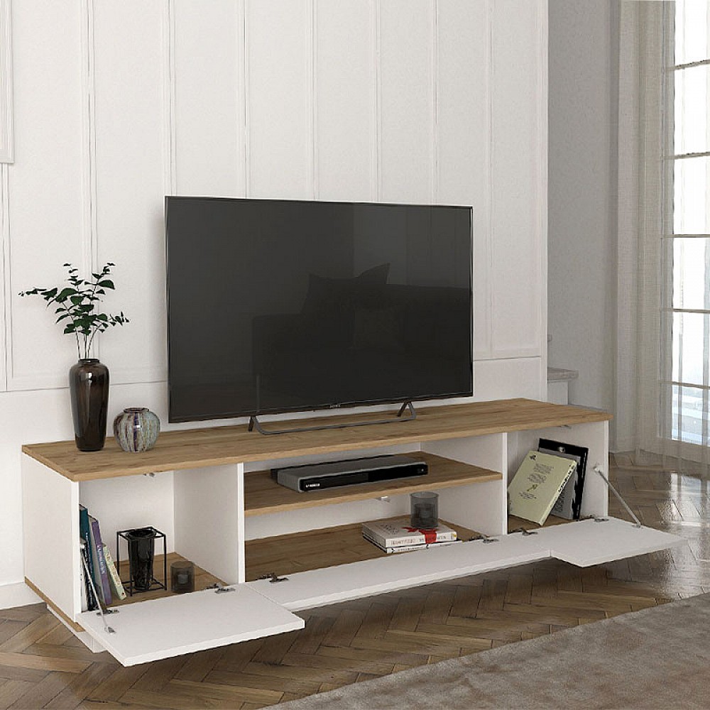 Έπιπλο τηλεόρασης Fedya Megapap χρώμα λευκό - sapphire oak 180x45x44,6εκ.
