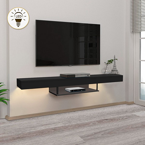 Έπιπλο τηλεόρασης επιτοίχιο Albares Megapap από μελαμίνη με LED χρώμα μαύρο 150x29,6x22εκ.