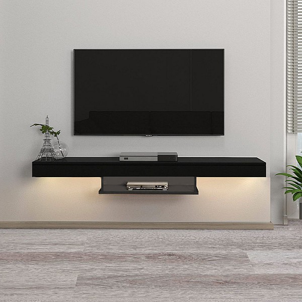 Έπιπλο τηλεόρασης επιτοίχιο Albares Megapap από μελαμίνη με LED χρώμα μαύρο 150x29,6x22εκ.