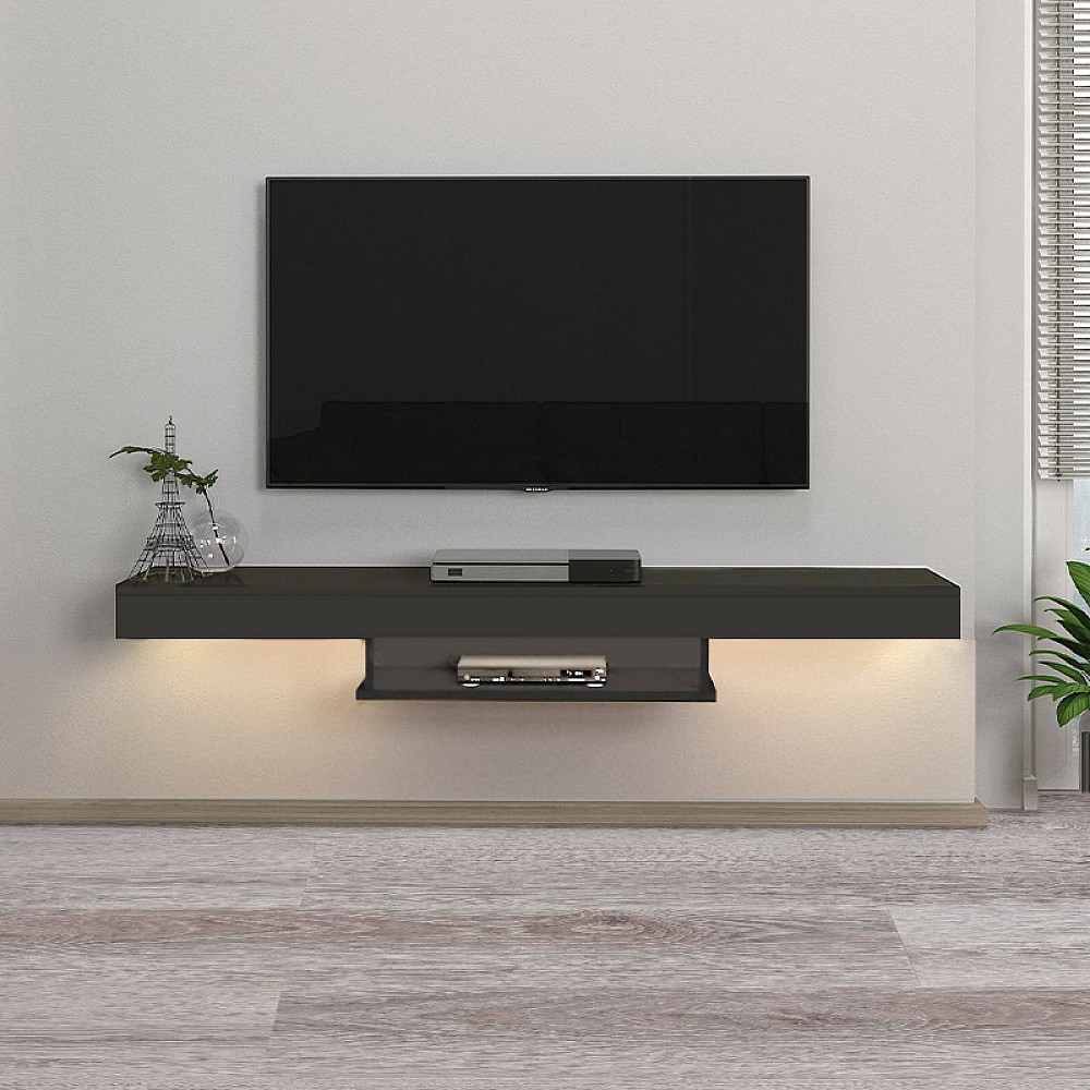 Έπιπλο τηλεόρασης επιτοίχιο Albares Megapap από μελαμίνη με LED χρώμα ανθρακί 150x29,6x22εκ.
