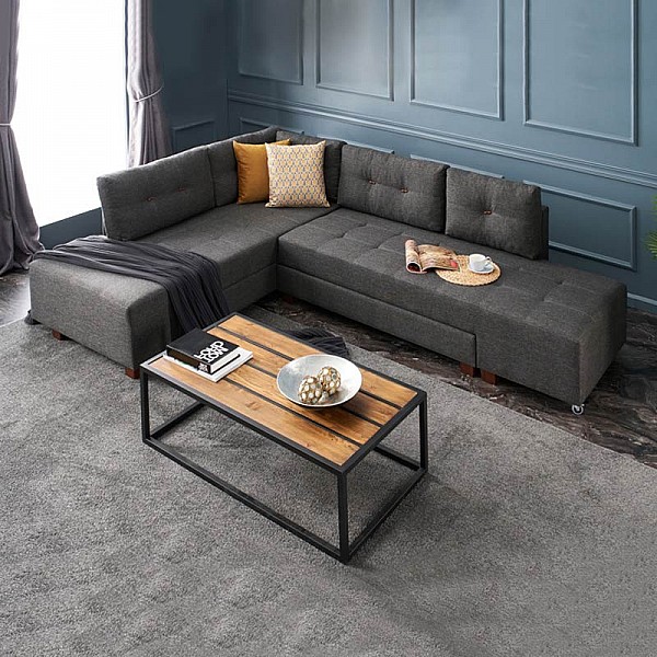 Γωνιακός καναπές - κρεβάτι Manama Megapap αριστερή γωνία υφασμάτινος χρώμα ανθρακί 280x206x85εκ.