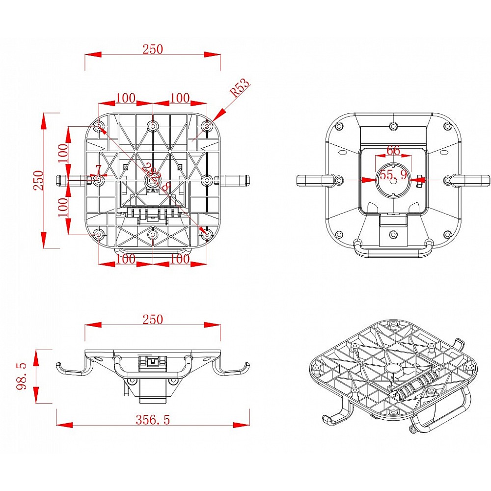 Elsa/R Folding, Table-Base Black - Αλουμίνιο - 60x60x72 cm