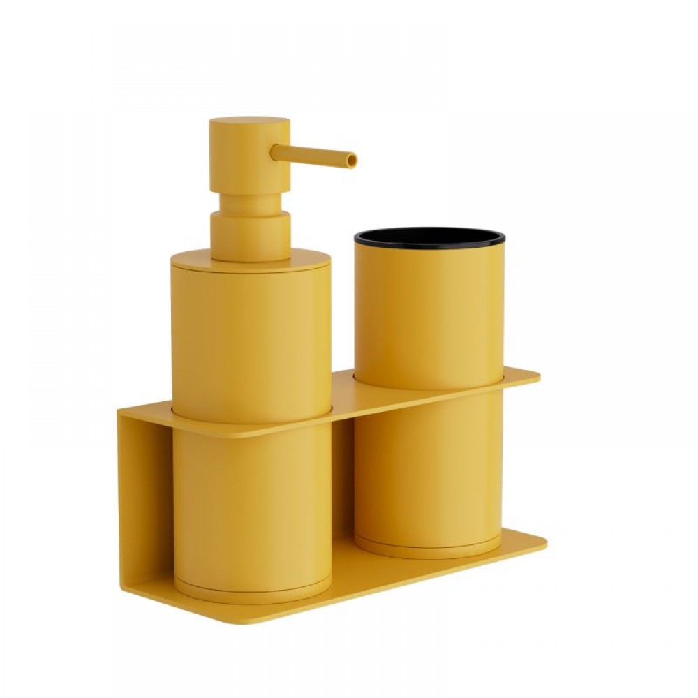 Επιτοίχια Dispenser & Ποτηροθήκη - Matt Yellow, Pam & Co, W17 x D7 x H19 (cm), 80-603