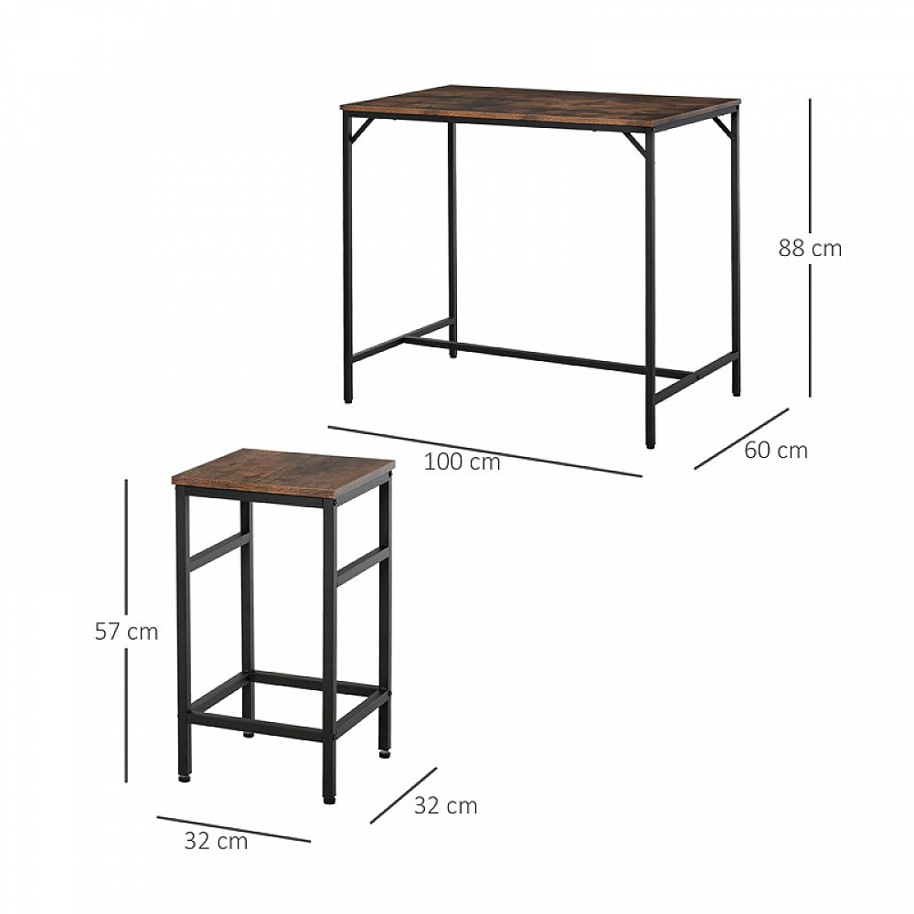 Σετ Μεταλλικό Ορθογώνιο Τραπέζι - Bar 100 x 60 x 88 cm με 4 Σκαμπό HOMCOM 835-337