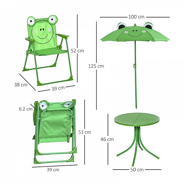 Σετ Παιδικό Σαλόνι Κήπου με Τραπέζι 2 Καρέκλες και Ομπρέλα Βάτραχος 4 τμχ Outsunny 312-024GN