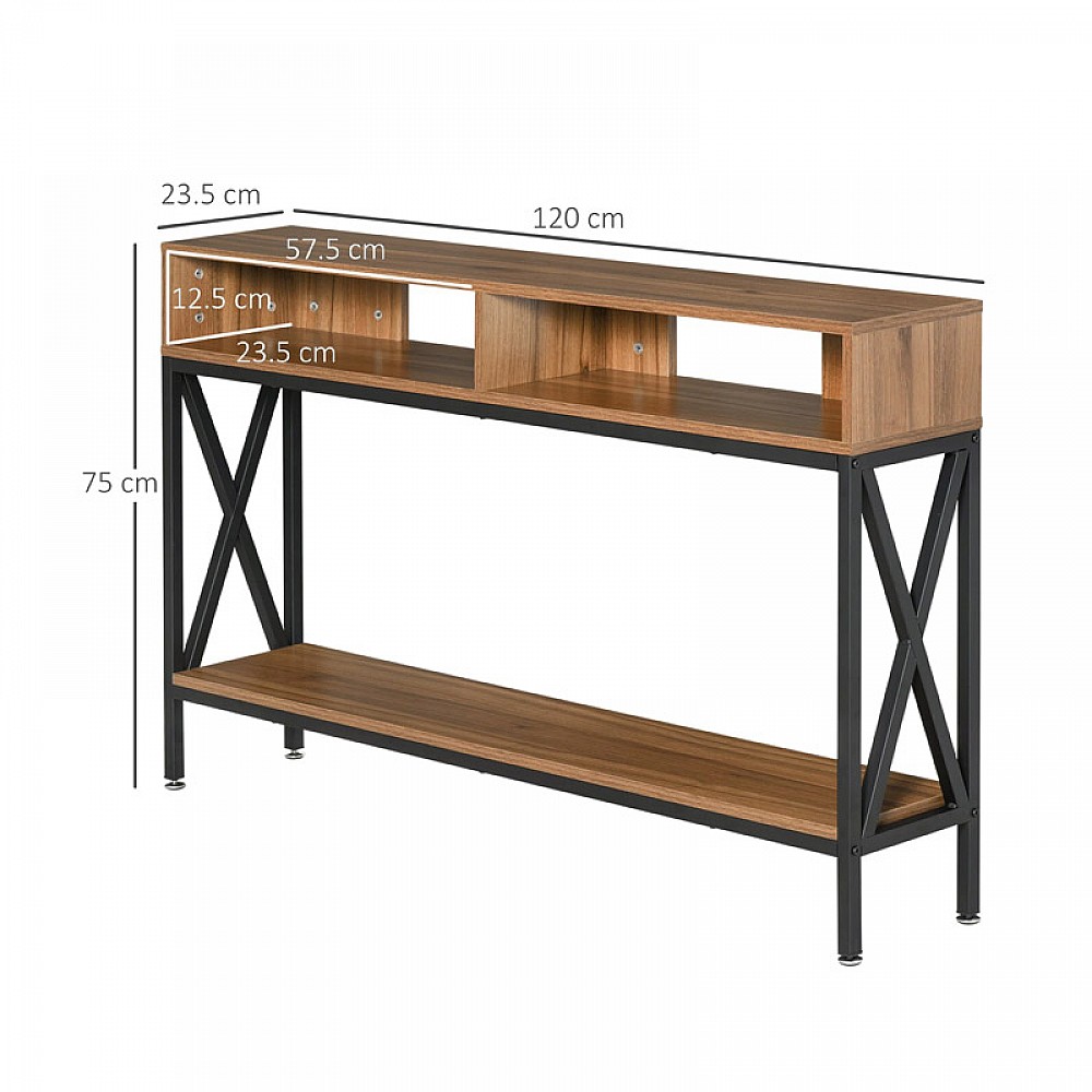 Μεταλλική Κονσόλα με 3 Ράφια 120 x 23.5 x 75 cm Χρώματος Καφέ HOMCOM 837-078