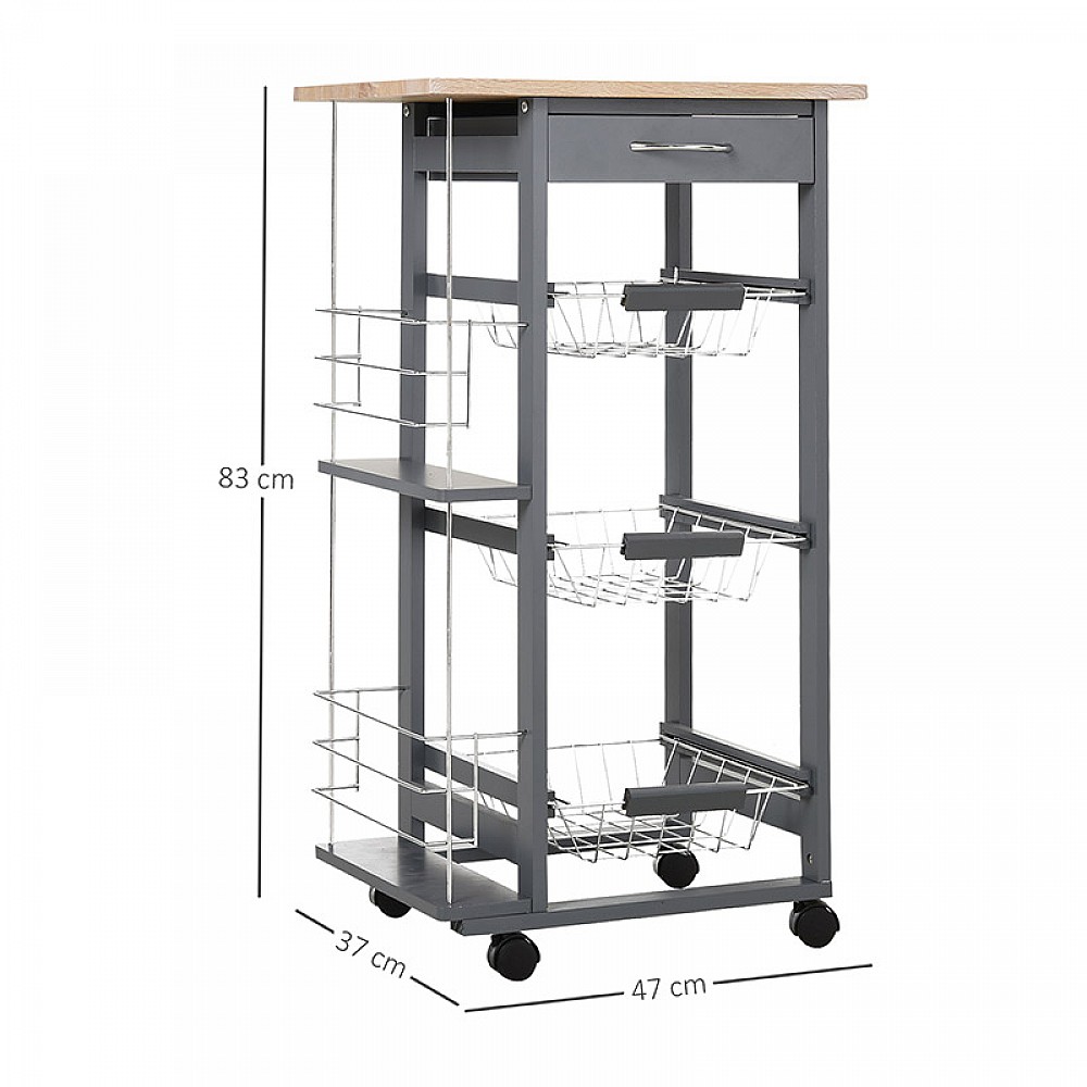 Πολυλειτουργικό Ξύλινο Τρόλεϊ Κουζίνας 47 x 37 x 83 cm HOMCOM 801-130